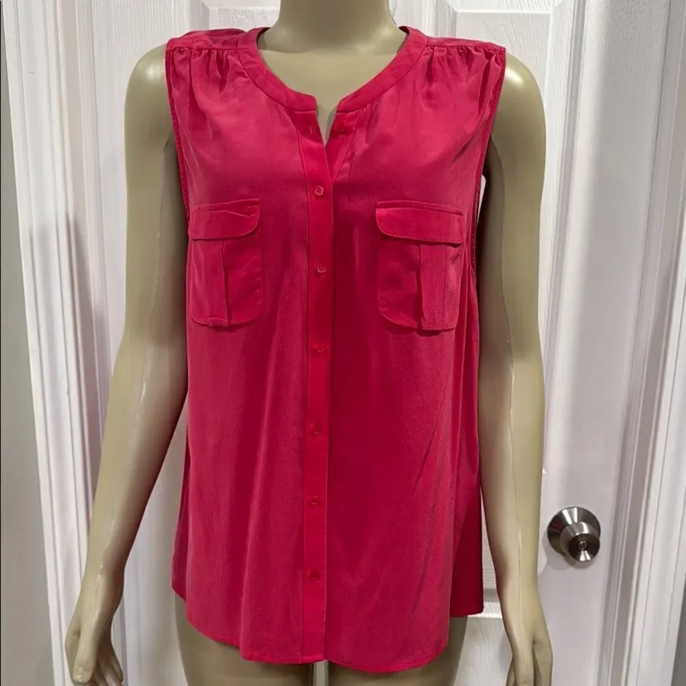 JOIE CARIDAD SPLIT NECK SILK TOP. LIPSTICK RED.
